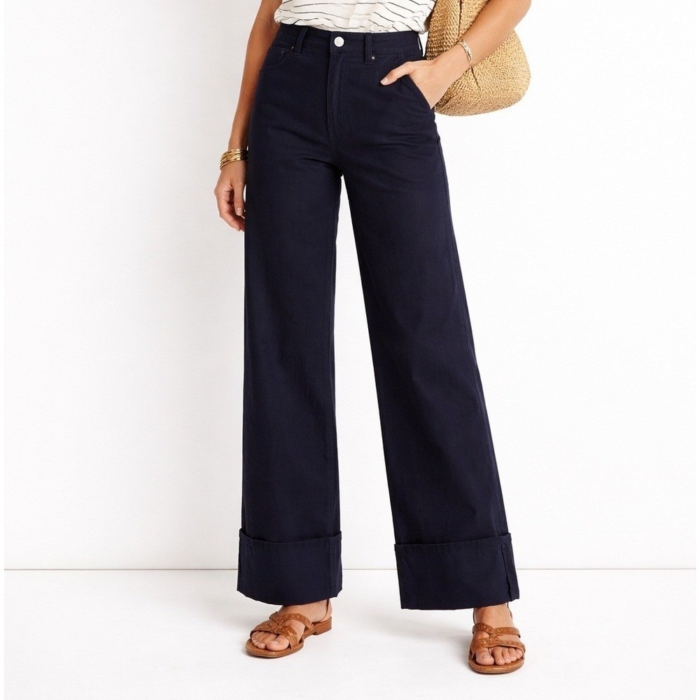 Wit & Wisdom Nina Wide Leg Pants Navy Blue Luxe Touch‎ Womens Size 12 NWT